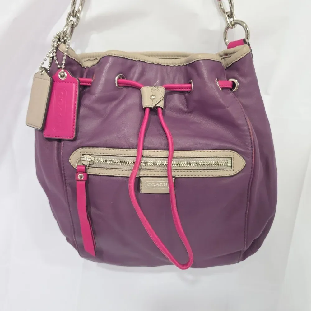 Coach Daisy Spectator Drawstring Purse Handbag Purple Plum Leather G1361-F25662